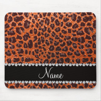 Custom name orange glitter leopard print mouse pad