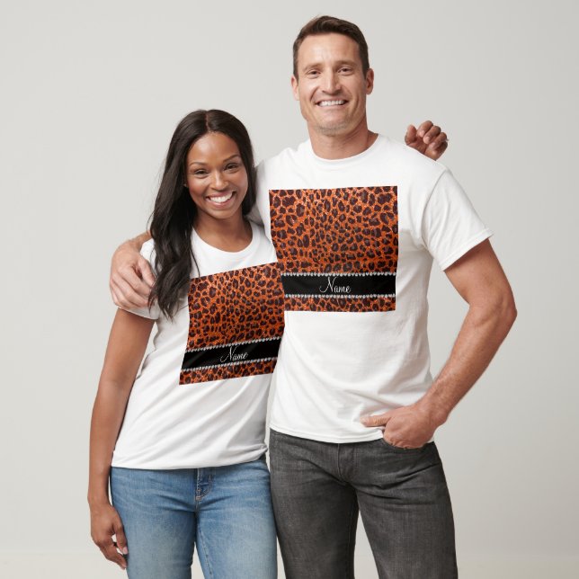 Custom name orange glitter leopard print T-Shirt (Unisex)