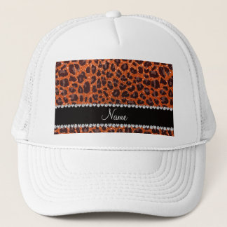 Custom name orange glitter leopard print trucker hat