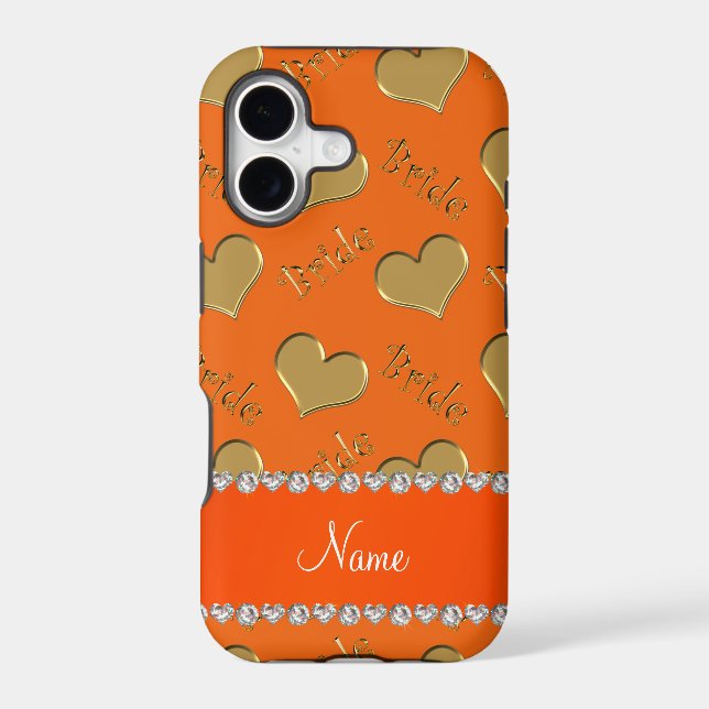 Custom name orange gold bride hearts (Back)