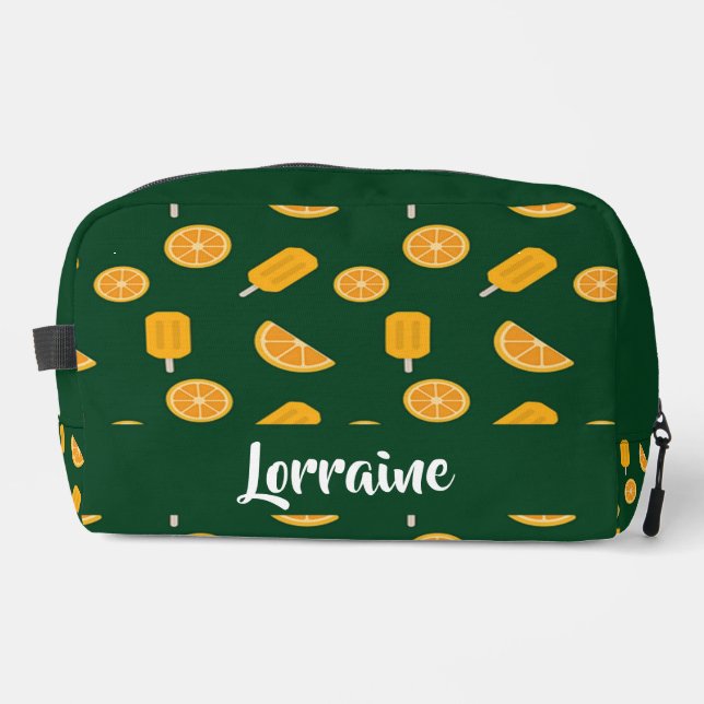 Custom name orange slices and ice cream green dopp kit (Front)