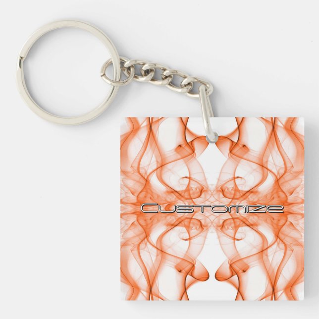 Custom Name Orange Smoke Symmetrical White Key Ring (Front)