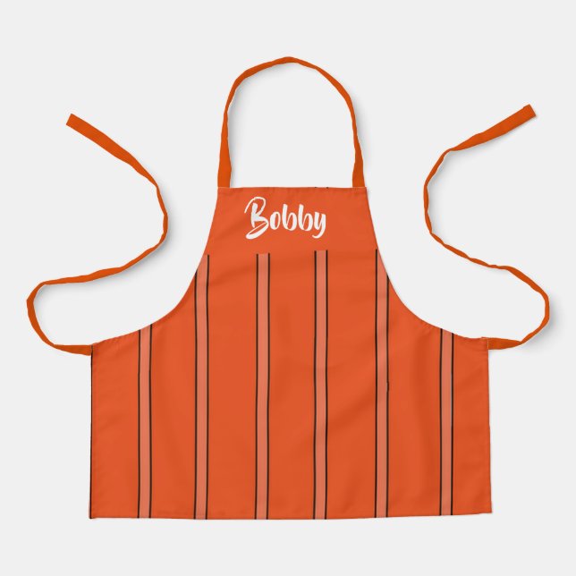 Custom name orange stripes apron (Front)