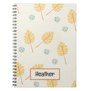 Custom name orange tropical leaves cream notebook