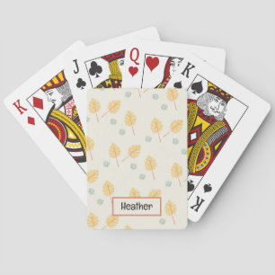 Custom name orange tropical leaves cream playing cards