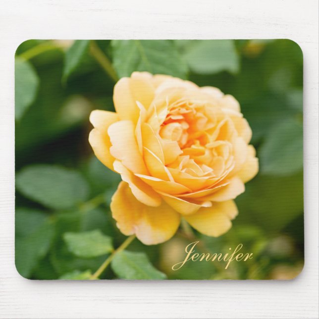 Custom Name Orange Yellow Rose Mouse Pad (Front)