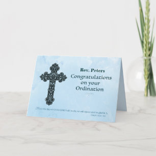 Custom Name Ordination Priest, Ornate Cross Card