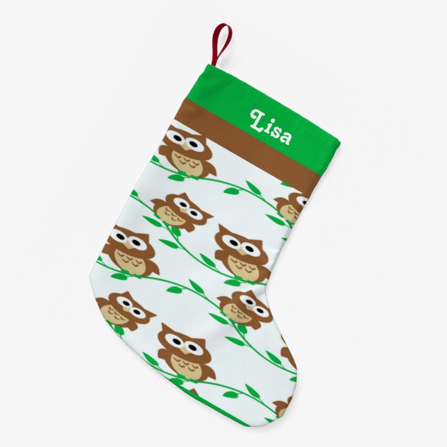 Custom name owls patterned small christmas stocking (Front (Hanging))