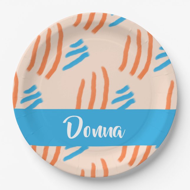 Custom name paint strokes patterned paper plate (Front)