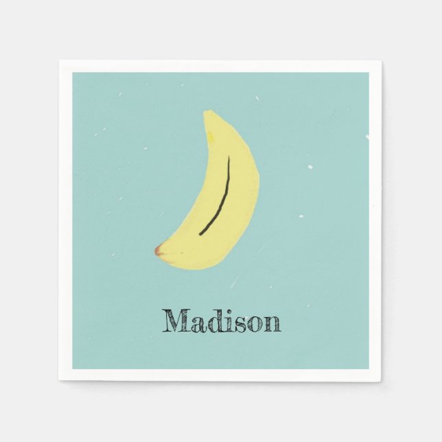 Custom name painted banana on blue napkin (Front)
