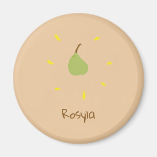 Custom name painted pear on brown magnet