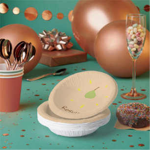 Custom name painted pear on brown paper plate