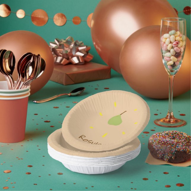 Custom name painted pear on brown paper plate (Multi)
