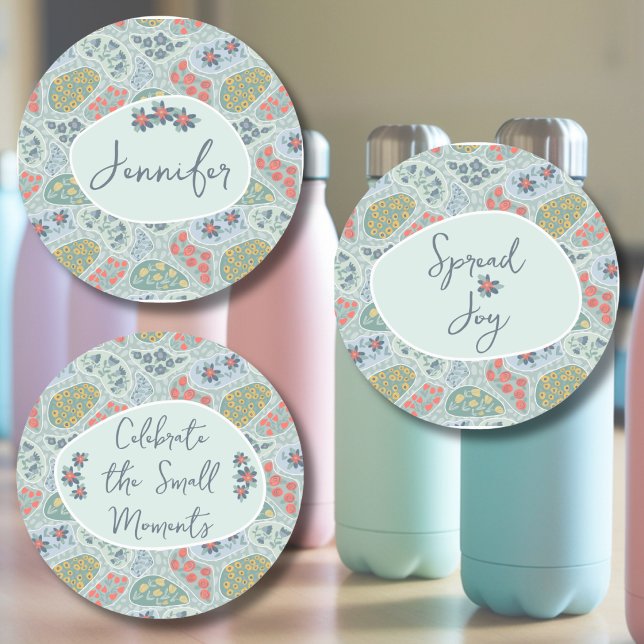 Custom Name Paisley Floral Waterproof Labels (Personalized Name, "Spread Joy", “Celebrate the Small Moments” Round Waterproof Labels )