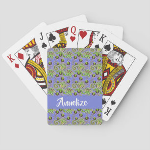 Custom name paisley leaves blue playing cards