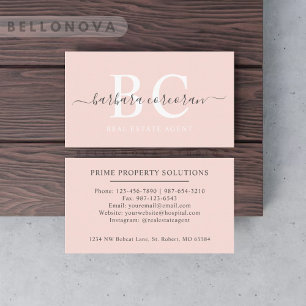 Custom Name Pale Pastel Pink White Black Monogram Business Card