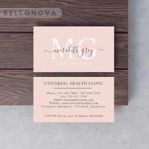 Custom Name Pale Pastel Pink White Black Monogram Business Card