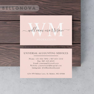 Custom Name Pale Pastel Pink White Black Monogram Business Card