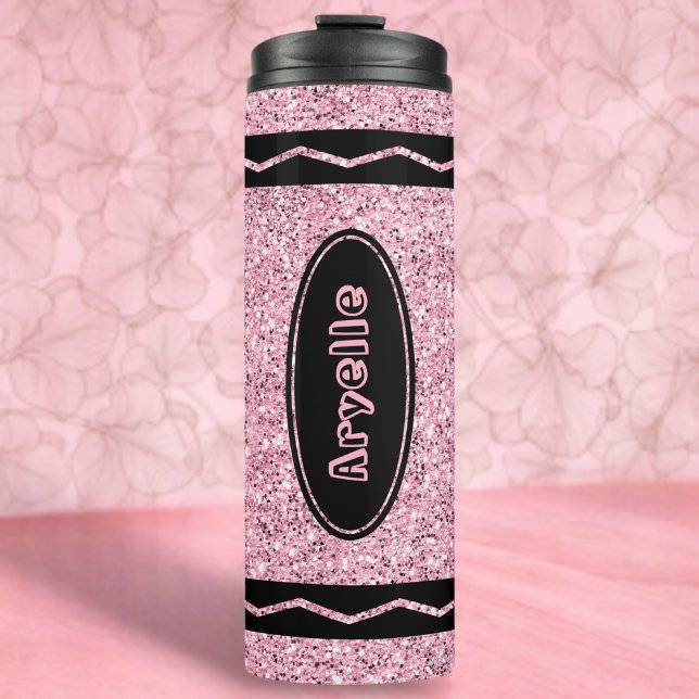 Custom Name Pale Pink Glitter Crayon Drink Tumbler (Creator Uploaded)