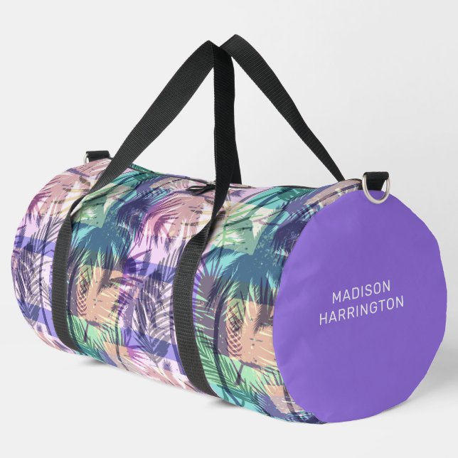 Custom Name Palm Trees Pattern Duffle Bag (Left Corner)