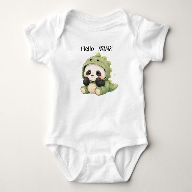 Custom Name Panda Dinosaur Costume Baby Bodysuit (Front)