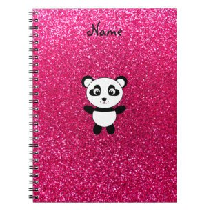 Custom name panda pink glitter spiral notebook