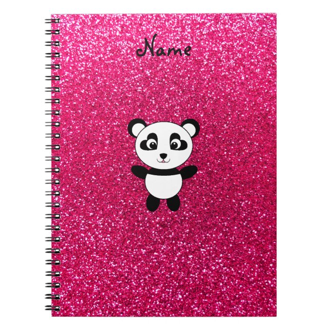 Custom name panda pink glitter spiral notebook (Front)