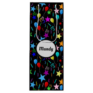 Custom name party black wine gift bag