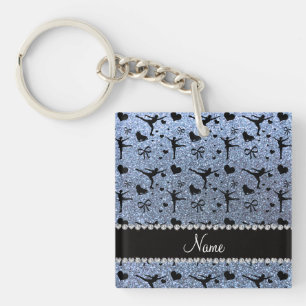 Custom name pastel blue glitter figure skating key ring