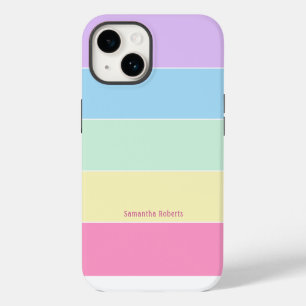 Custom Name Pastel Colors Horizontal Stripes iPhone 14 Case