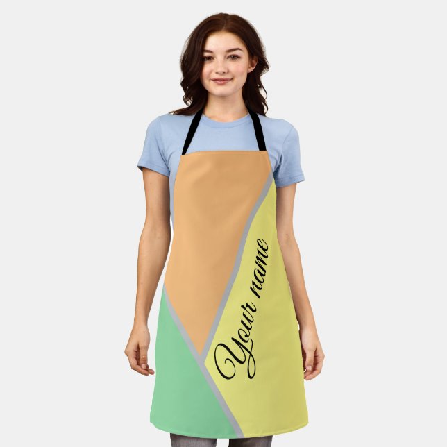 Custom Name Pastel Mint Peach Colour Block Apron (Worn)