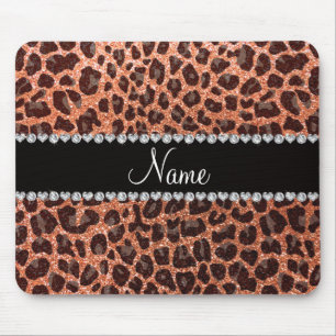 Custom name pastel orange glitter leopard print mouse pad