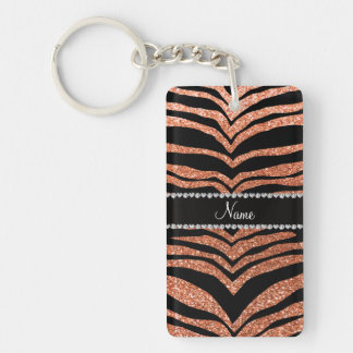 Custom name pastel orange glitter tiger stripes key ring