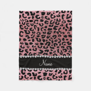 Custom name pastel pink glitter cheetah print fleece blanket