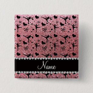 Custom name pastel pink glitter figure skating 15 cm square badge