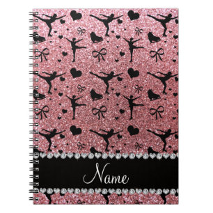 Custom name pastel pink glitter figure skating spiral notebook