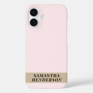 Custom Name Pastel Pink Gold Black Minimalist  iPhone 16 Case