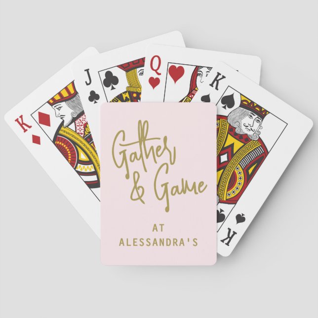 Custom Name Pastel Pink Gold Script Minimalist Playing Cards (Back)