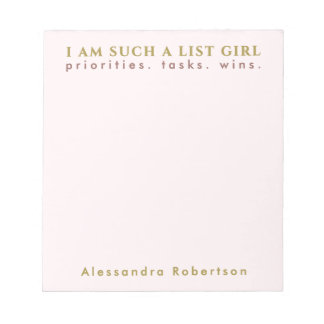 Custom Name Pastel Pink Gold Typography Minimalist Notepad