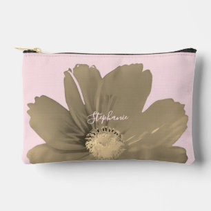 Custom Name Pastel Pink Gold Watercolor Wildflower Accessory Pouch