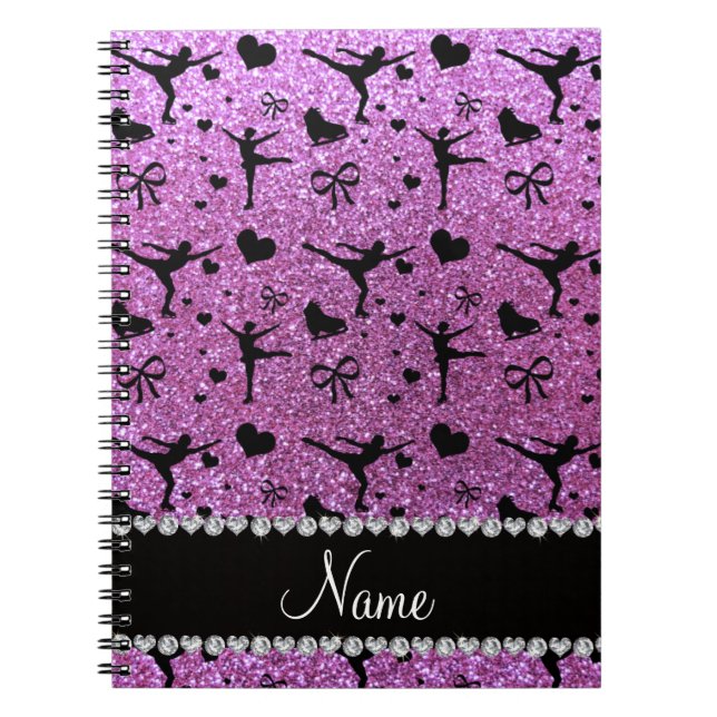 Custom name pastel purple glitter figure skating spiral notebook (Front)