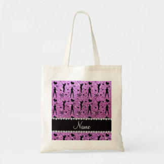 Custom name pastel purple glitter golf hearts bows tote bag