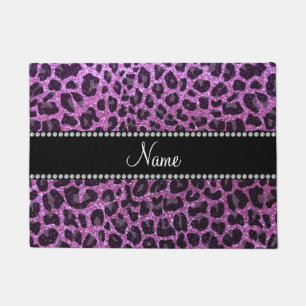 Custom name pastel purple glitter leopard print doormat