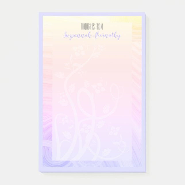 Custom Name Pastel Rainbow Floral and Vines Post-it Notes (Front)