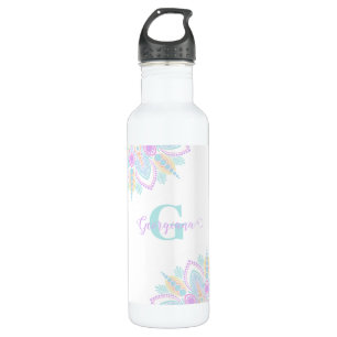Custom Name Pastel Rainbow Floral Sundae Mandala 710 Ml Water Bottle