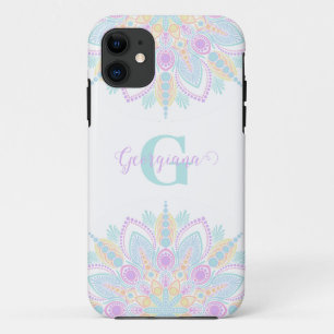 Custom Name Pastel Rainbow Floral Sundae Mandala Case-Mate iPhone Case
