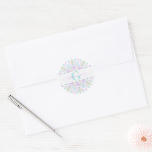 Custom Name Pastel Rainbow Floral Sundae Mandala Classic Round Sticker