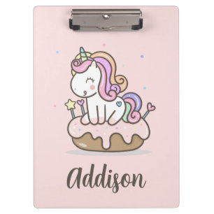 Custom Name Pastel Rainbow Unicorn Clipboard