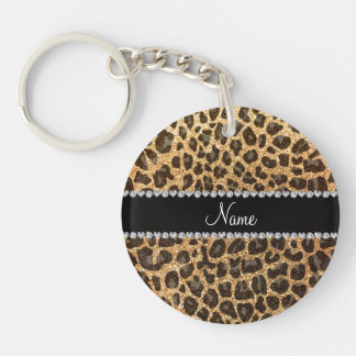 Custom name pastel yellow glitter leopard print key ring