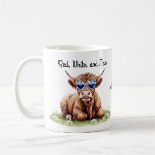 Custom Name Patriotic Highland Cow "Red White Moo" Coffee Mug